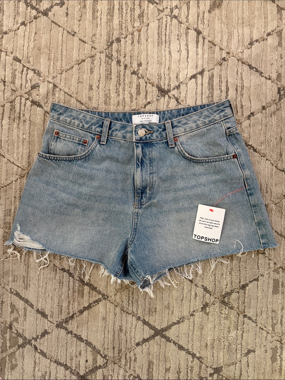 Topshop Medium Wash Denim Frayed Hem Shorts